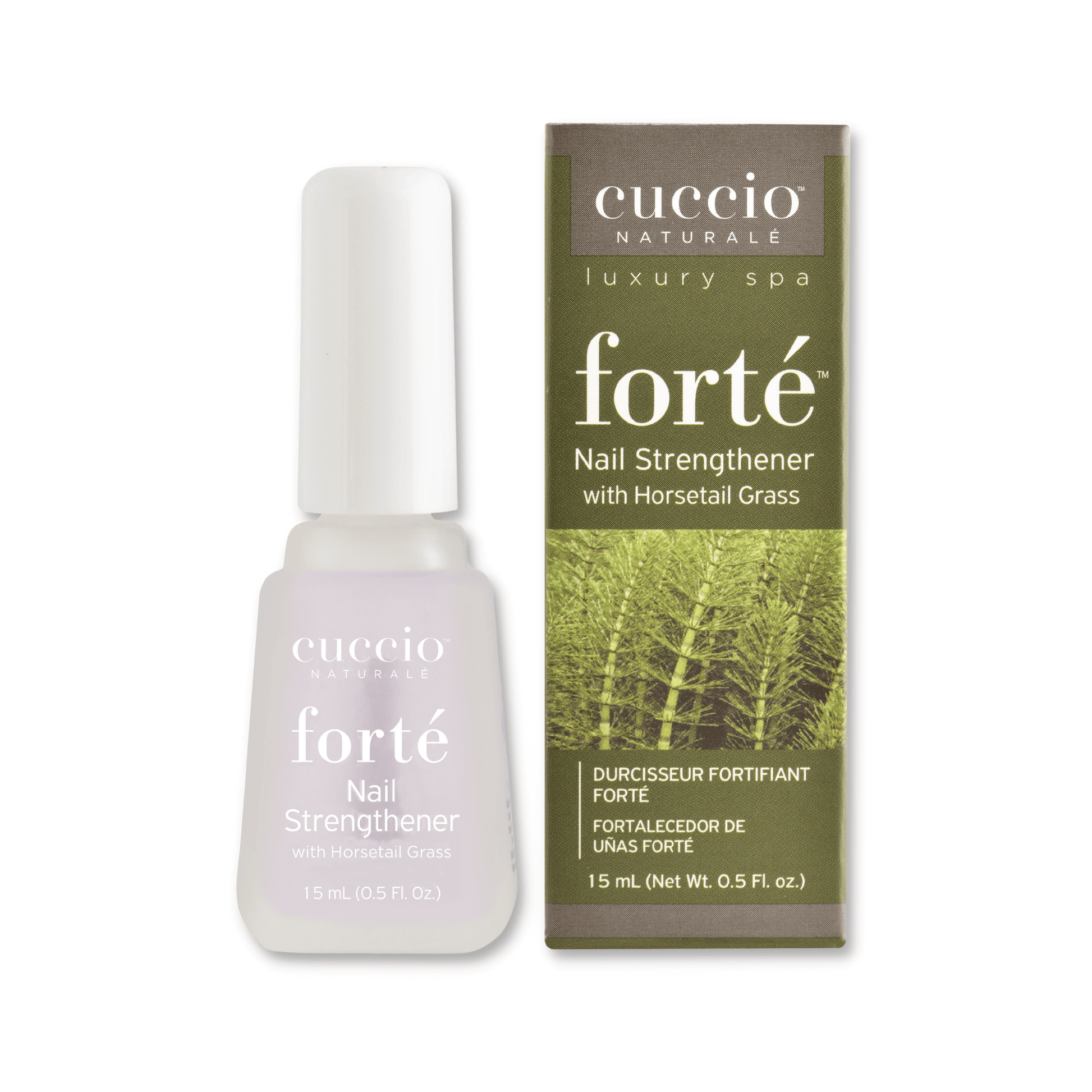 Cuccio Naturalé Forté Horsetail Nail Strengthener bottle for nail care, featuring the product label and sleek packaging design.