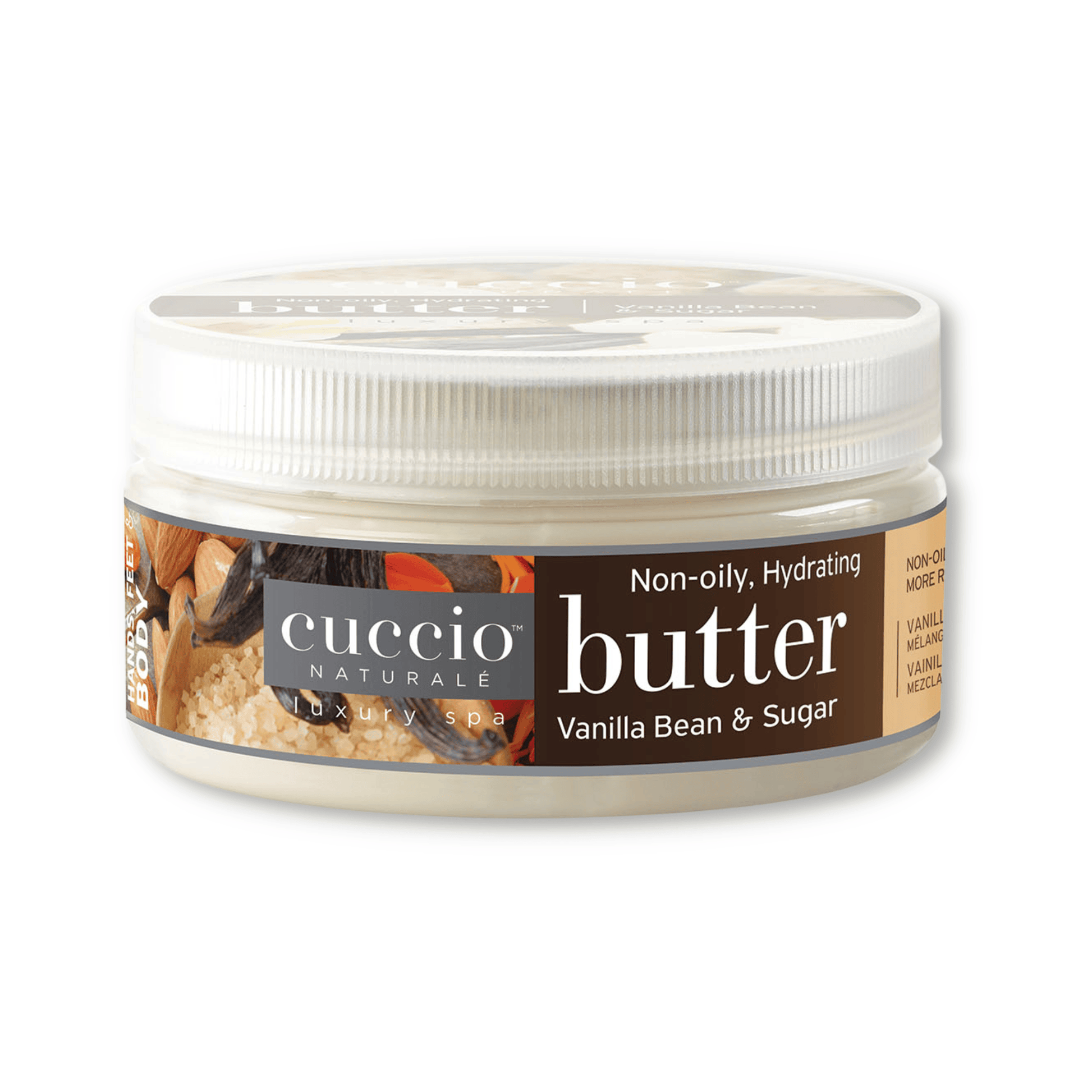 Cuccio Naturalé Hydrating Butter lotion with vanilla bean and sugar scent, moisturizing and nourishing skin.