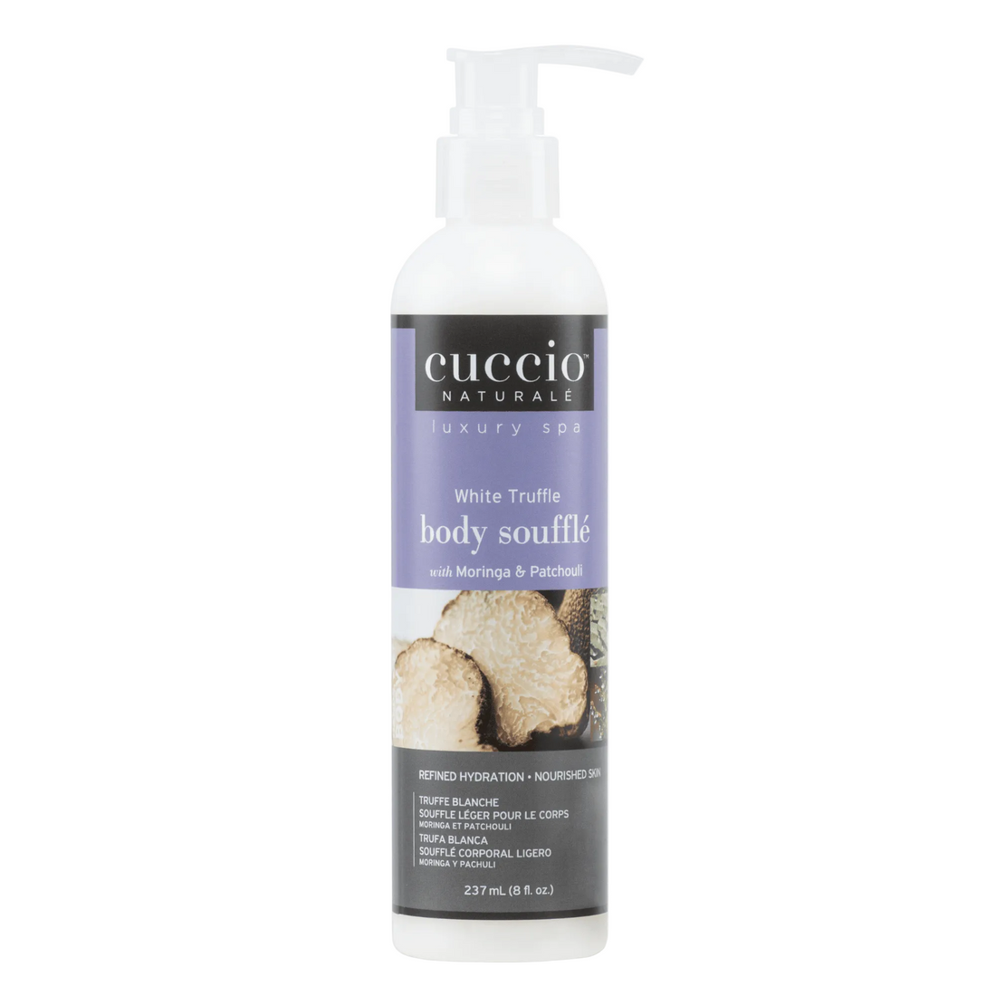 Cuccio Naturalé Light Body Soufflé in White Truffle scent, creamy moisturizer with smooth texture and elegant packaging.
