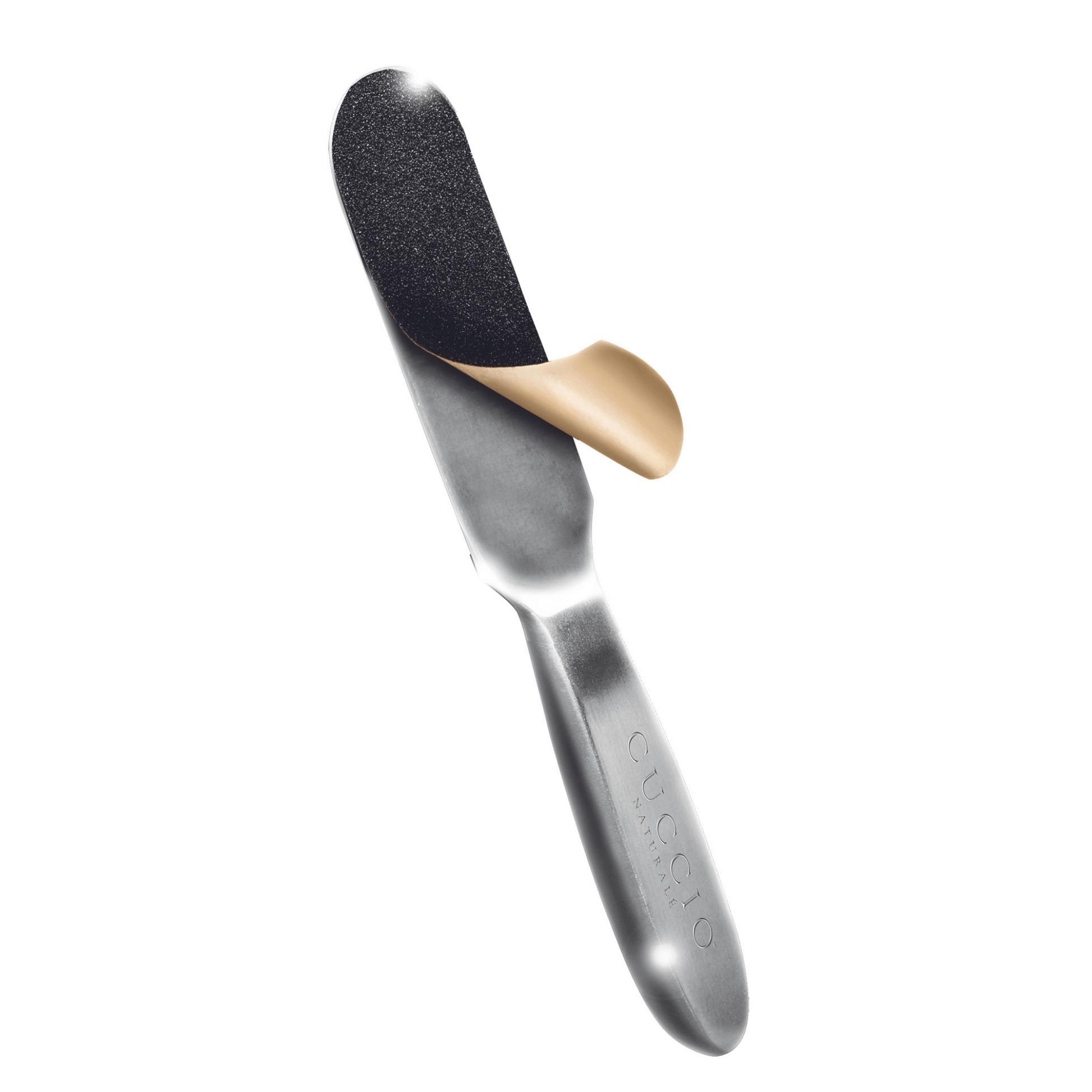 Cuccio Naturalé stainless steel pedicure file with textured surface for smoothing and shaping nails, professional foot care tool