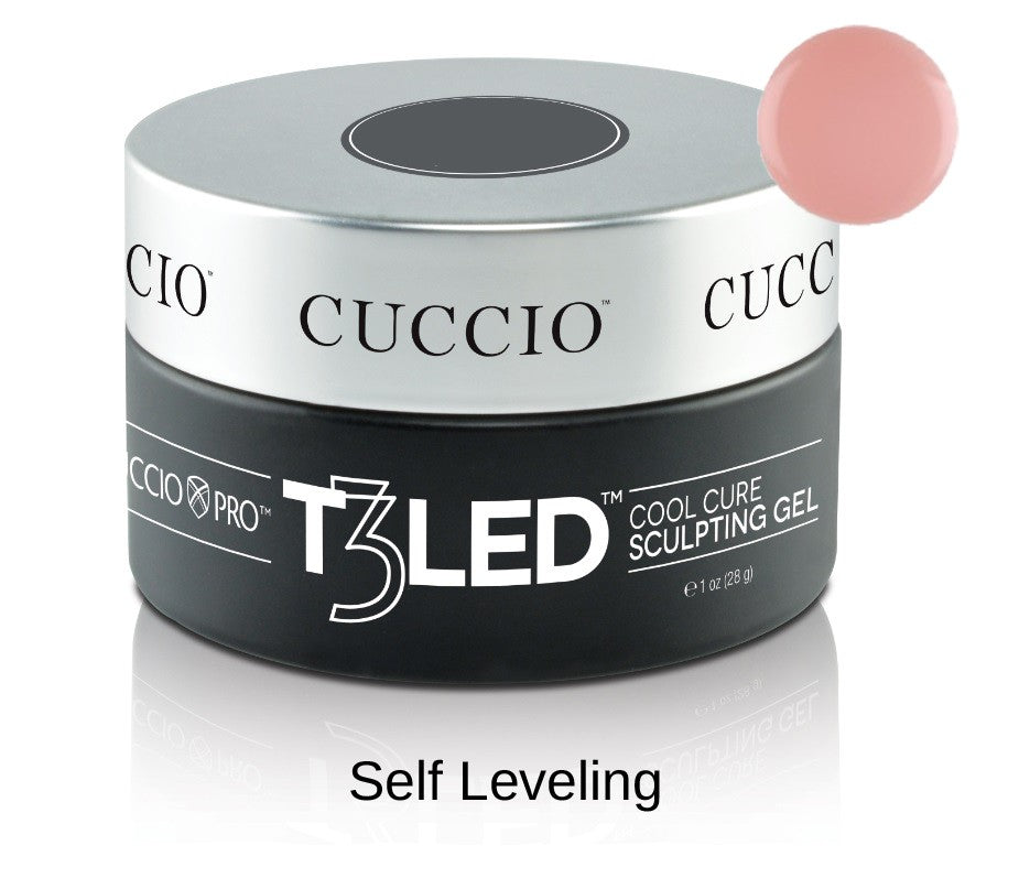 Cuccio Pro T3 LED/UV Gel Self Leveling T3 LED Gel for professional nail enhancements, shown in a close-up of the gel product.