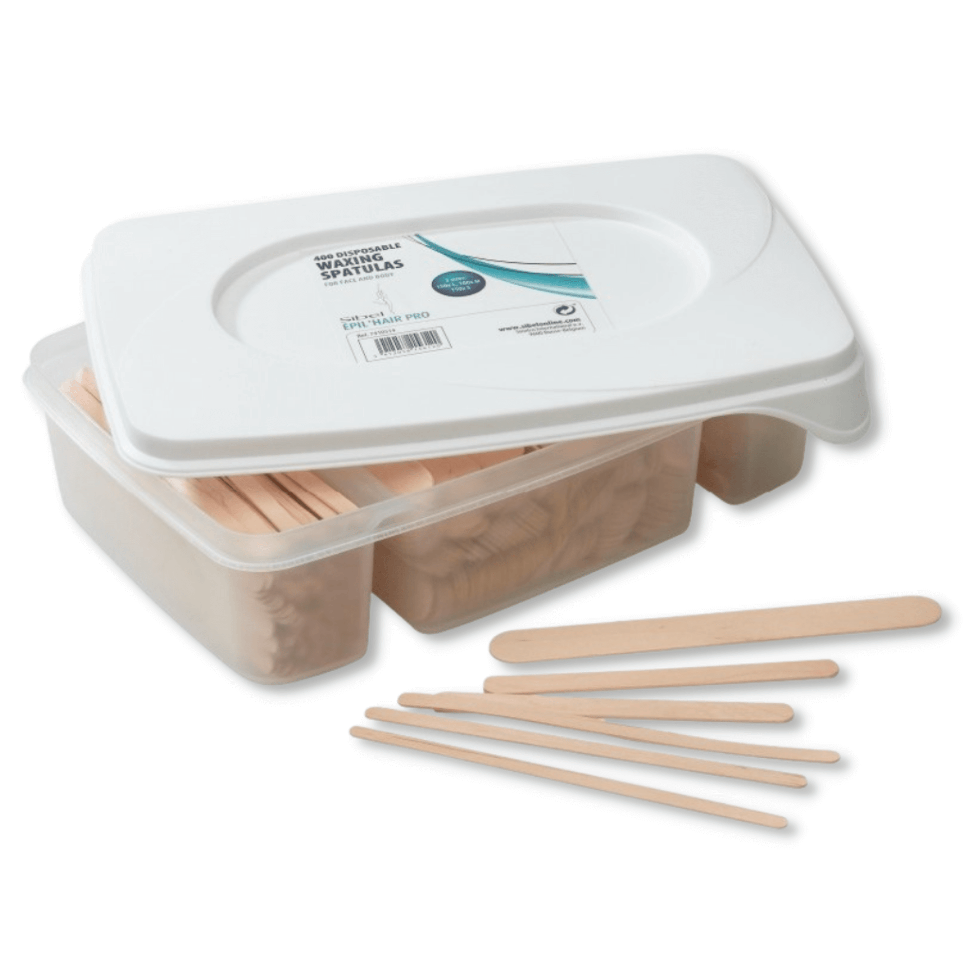 Pack of 400 SKIN'S disposable waxing spatulas in three formats, ideal for professional and home waxing treatments.