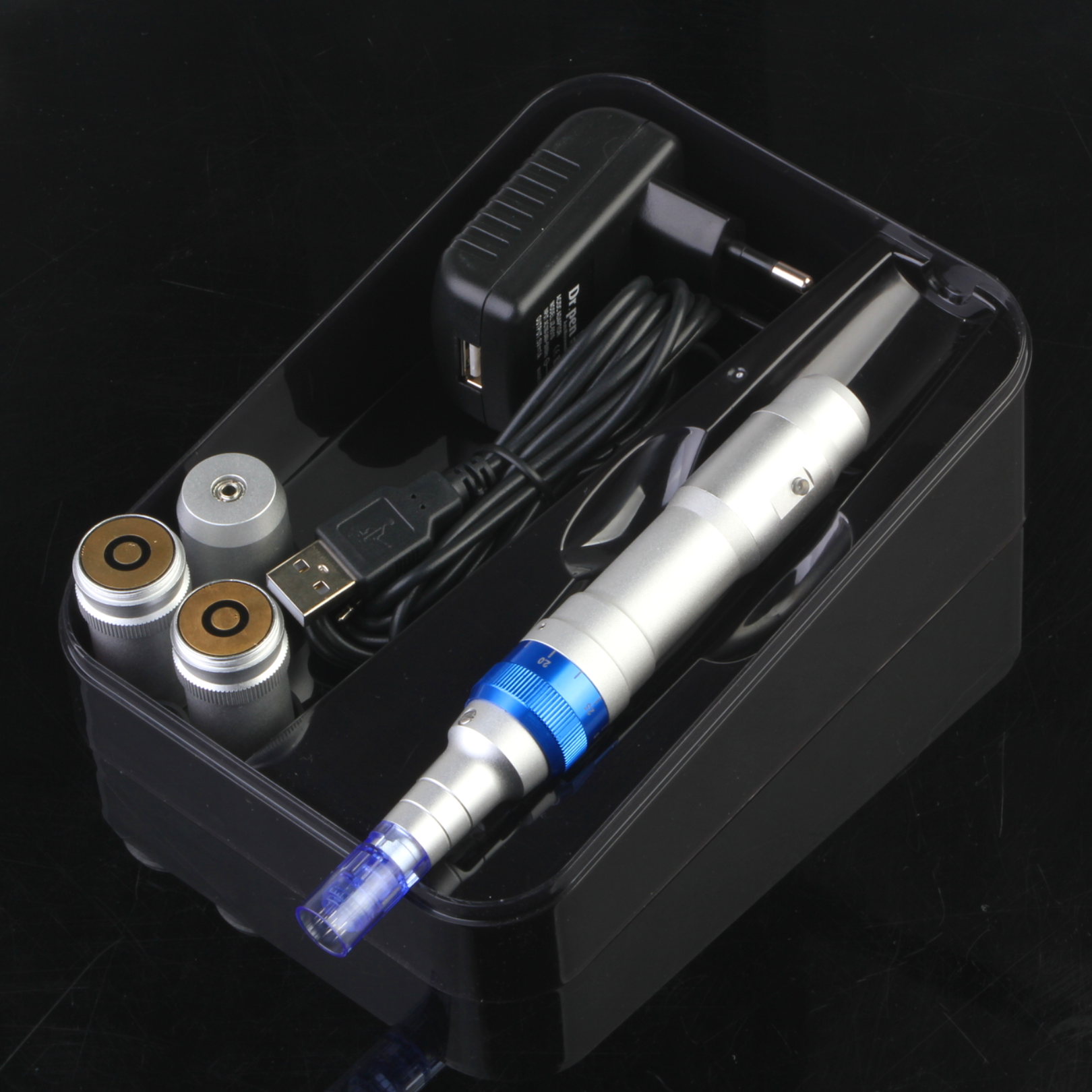 Dr. Pen Ultima A6 microneedling device for skin care tools, featuring a sleek handheld design with fine needle tips for skin rejuvenation.