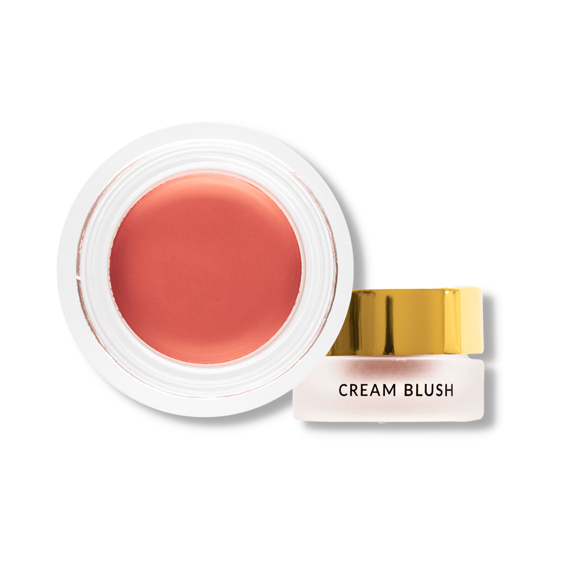 Eco by Sonya Driver cream blush in a soft, natural shade, displayed in a sleek compact with smooth, blended makeup application.