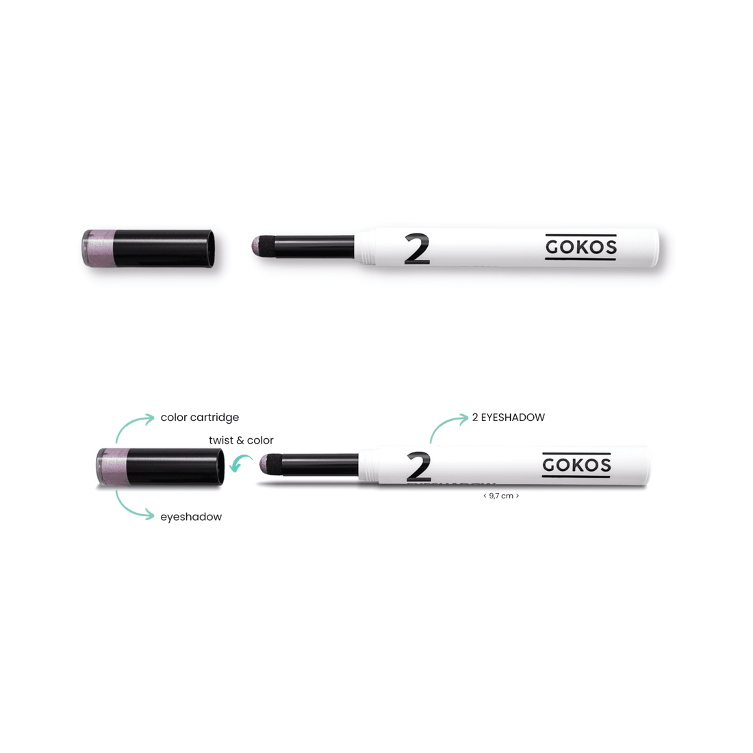 Gokos EyeColor White Edition makeup in Cosmic Lilac shade, featuring a close-up of eye makeup with purple and white tones