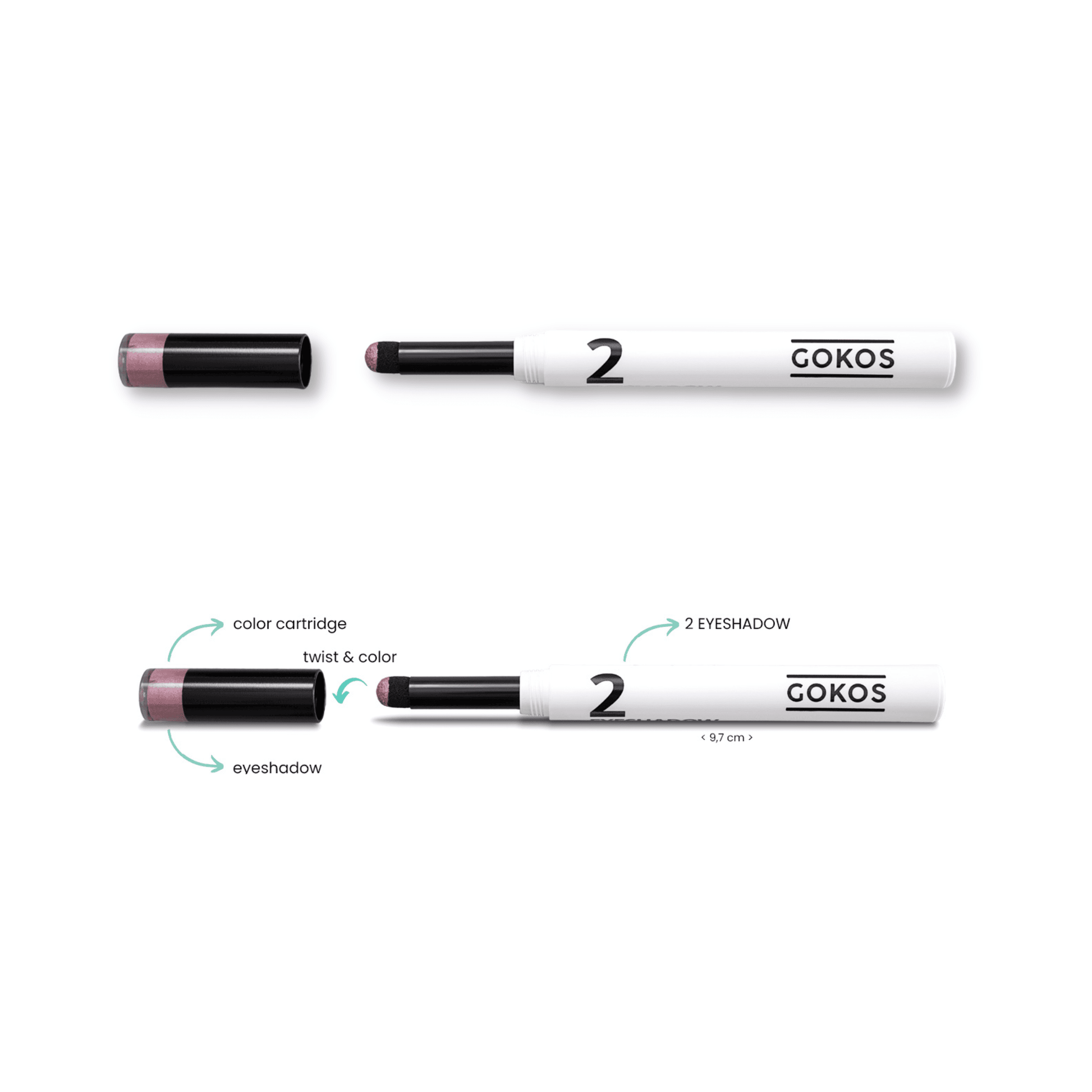 Gokos EyeColor White Edition makeup with white eye shadow and subtle pink accents, perfect for bridal or special occasion looks.
