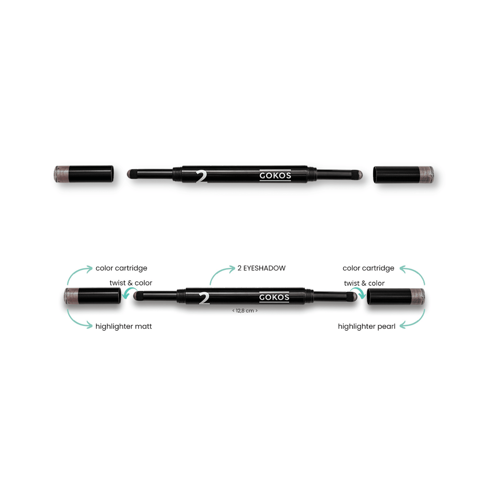 Gokos EyeLighter Black Edition makeup product with black applicator tip and sleek packaging, designed for eye brightening.