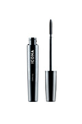 Icona Milano Define Big High Definition Mascara applied on eyelashes, showcasing volumizing and lengthening makeup effect.