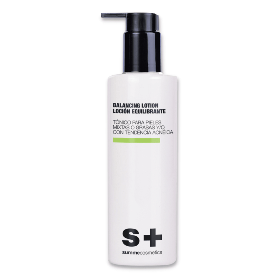 SummeCosmetics Balancing Lotion for skin care, shows a clear bottle with white lotion and minimalist label design.