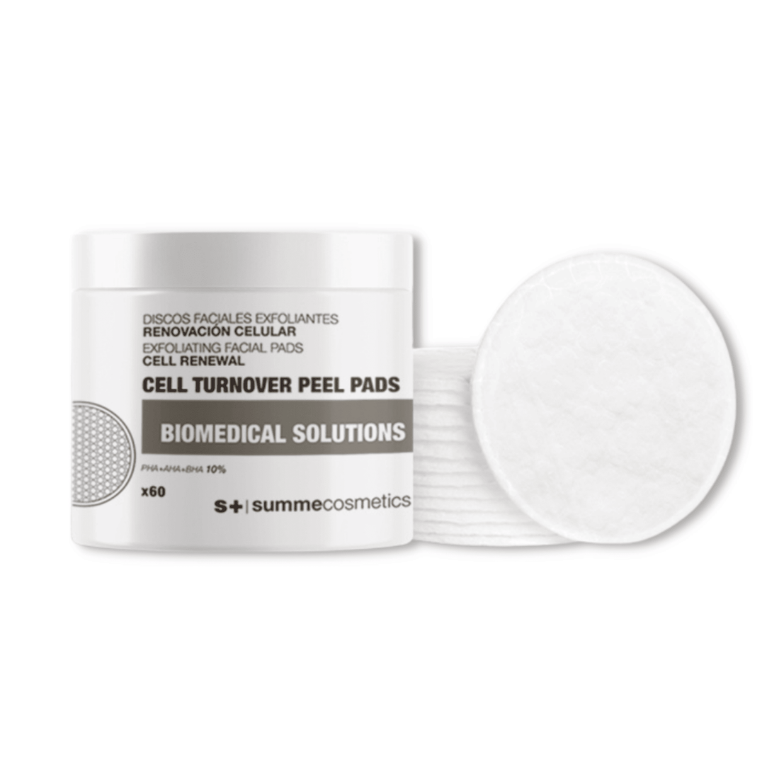 SummeCosmetics Biomedical Cell Turnover Face Peel Pads for skin care, showing a close-up of the product packaging and pads.
