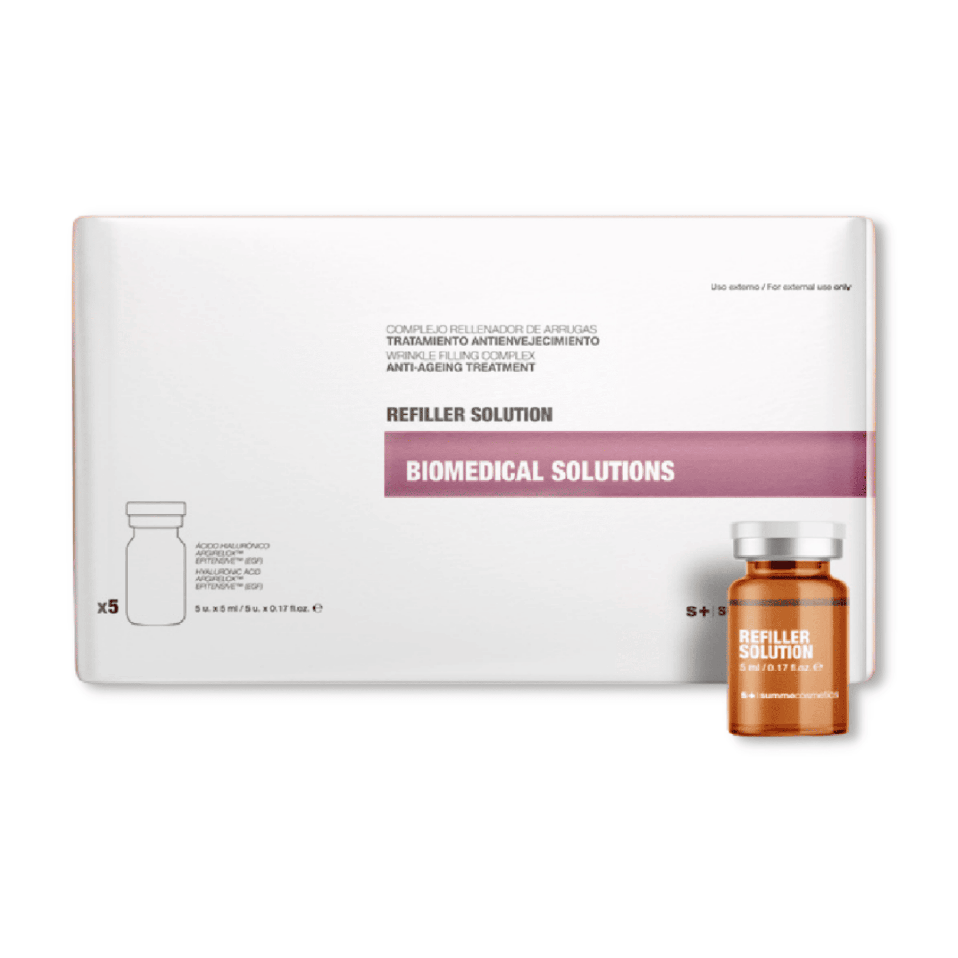 SummeCosmetics Biomedical Refill Solution for skin care, clear liquid in a small refill bottle.