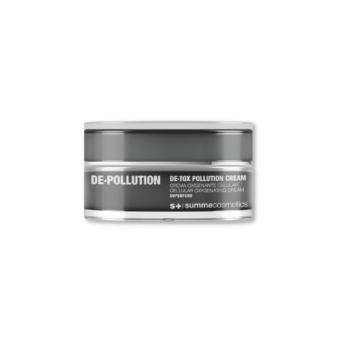 SummeCosmetics De-Pollution De-Tox Pollution Cream jar with product label and cream inside, skincare for detox and pollution protection