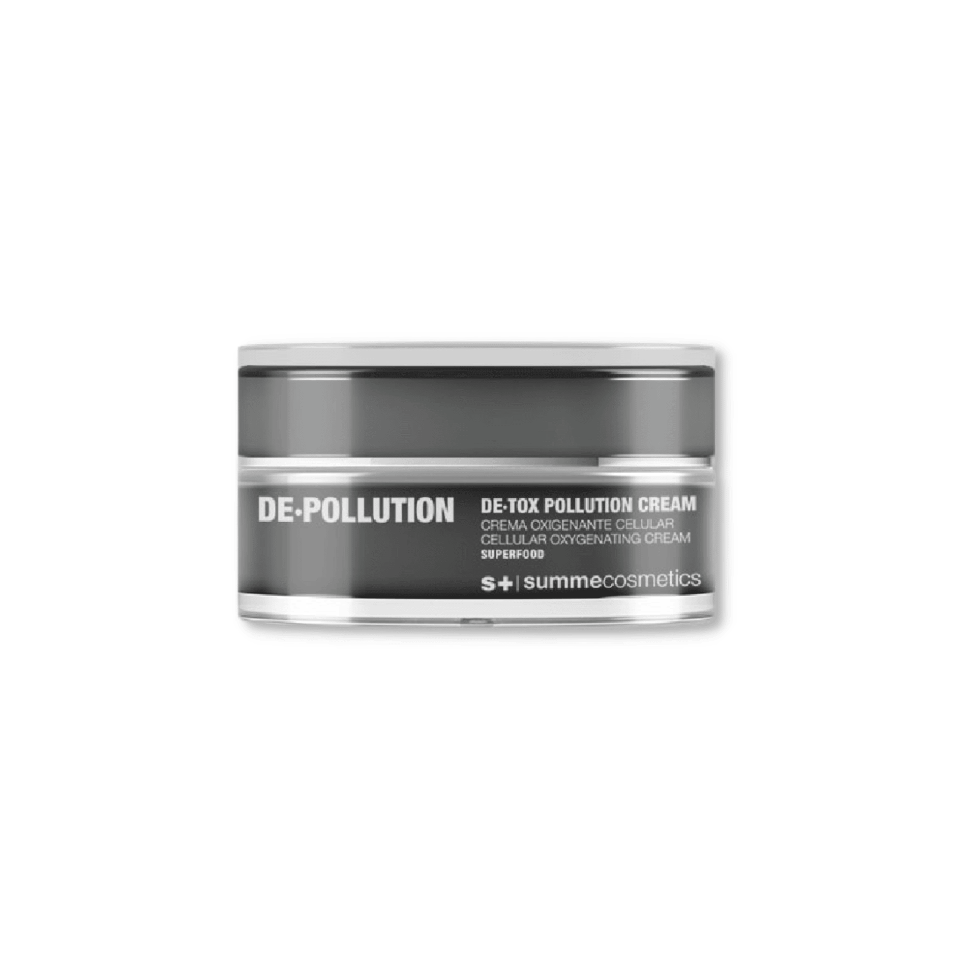 SummeCosmetics De-Pollution De-Tox Pollution Cream jar with product label and cream inside, skincare for detox and pollution protection