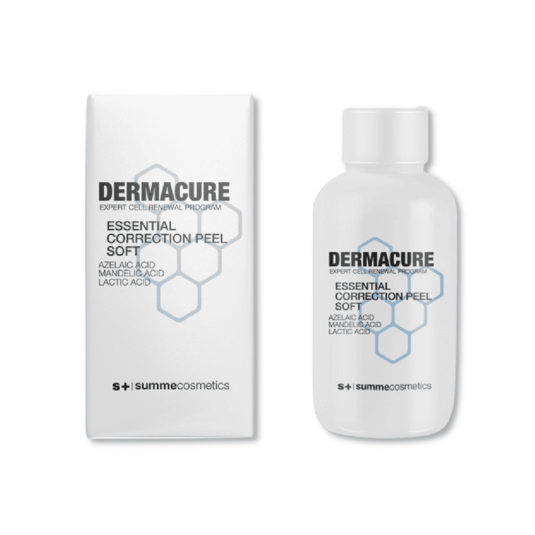 SummeCosmetics Dermacure Essential Correction Peel Soft bottle with label, skincare product for gentle skin renewal and correction.