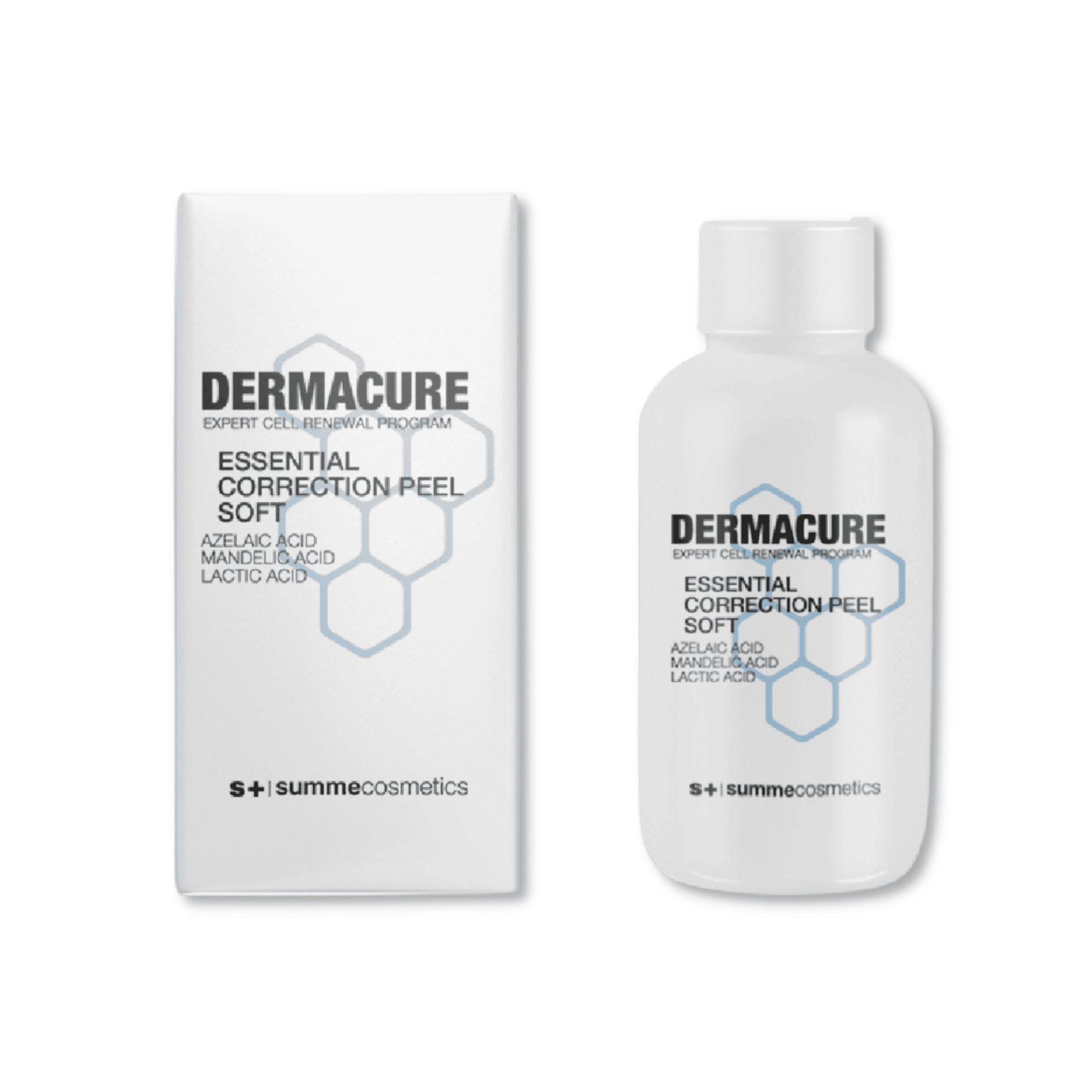 SummeCosmetics Dermacure Essential Correction Peel Soft bottle with label, skincare product for gentle skin renewal and correction.