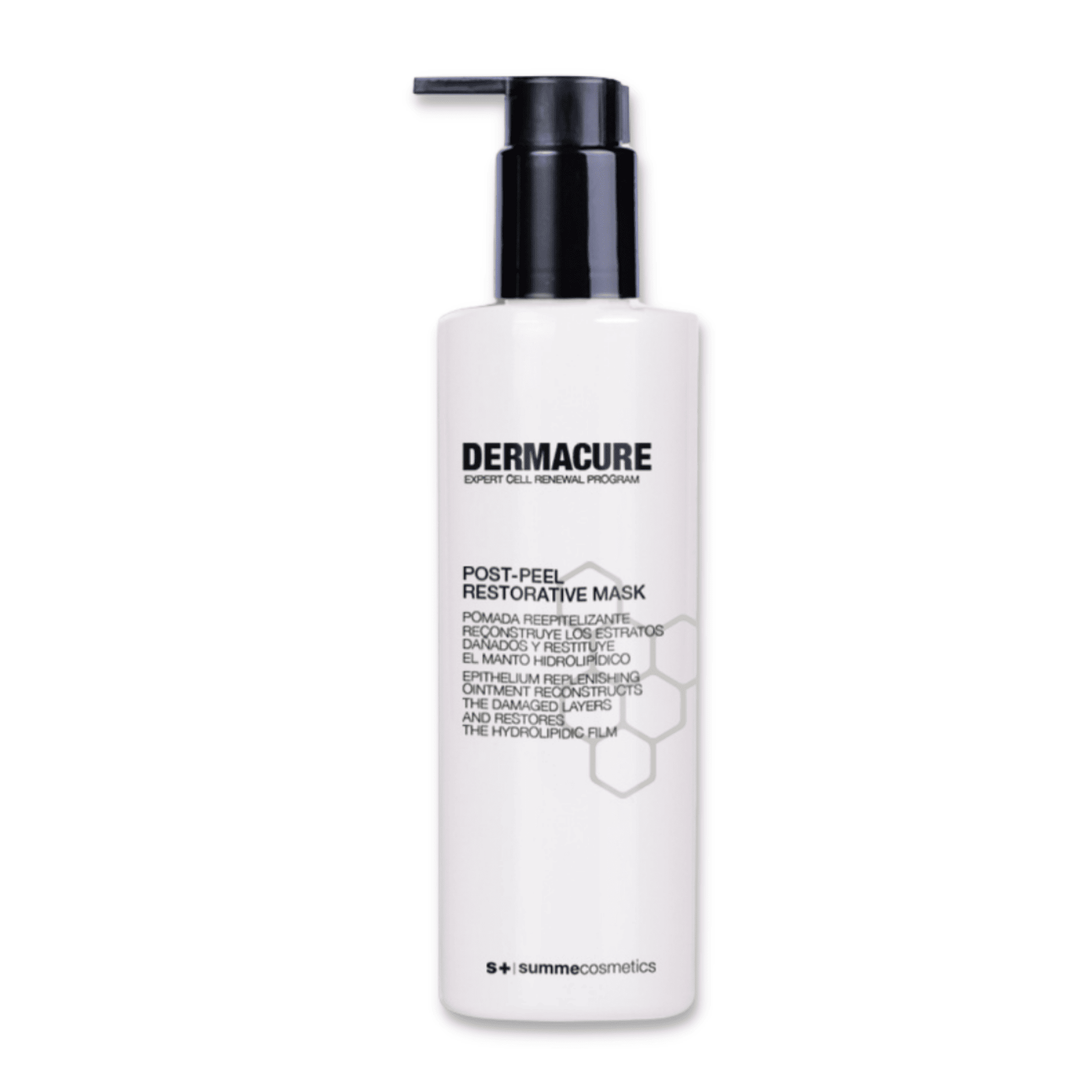 SummeCosmetics Dermacure Post-Peel Restorative Mask in a white jar with a blue label, designed for skin recovery after chemical peels.