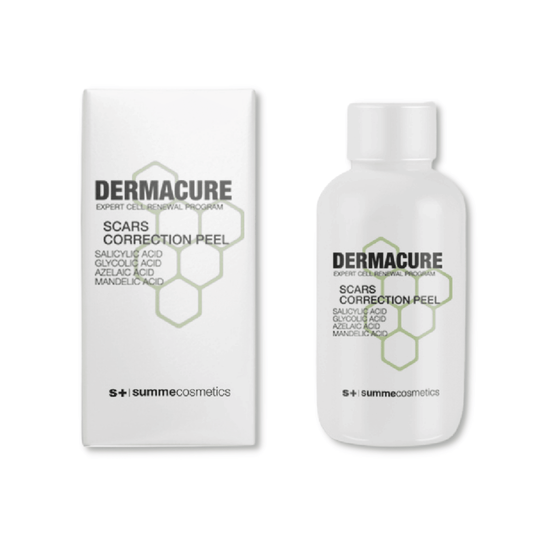 SummeCosmetics Dermacure Scars Correction Peel in a sleek bottle, designed for reducing scars and improving skin appearance.