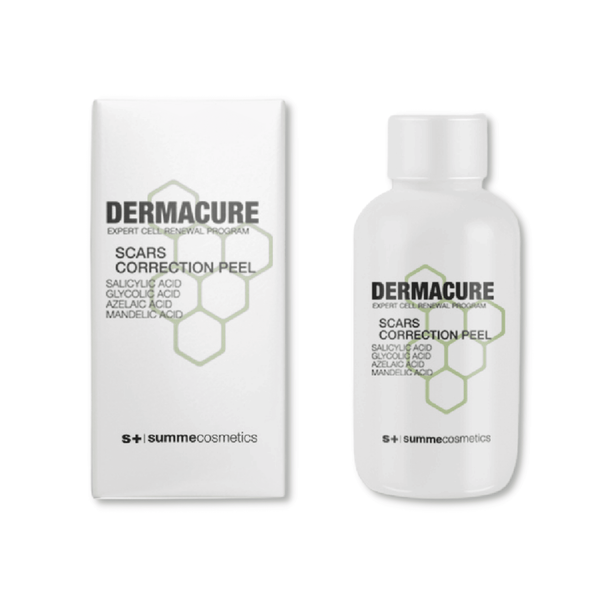 SummeCosmetics Dermacure Scars Correction Peel in a sleek bottle, designed for reducing scars and improving skin appearance.