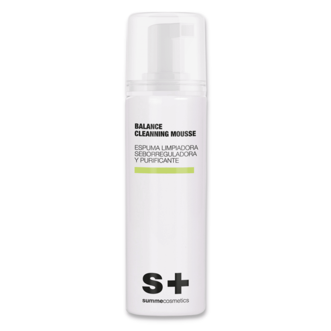 SummeCosmetics Balance Cleansing Mousse facial cleanser in a white pump bottle with a clear cap and label.