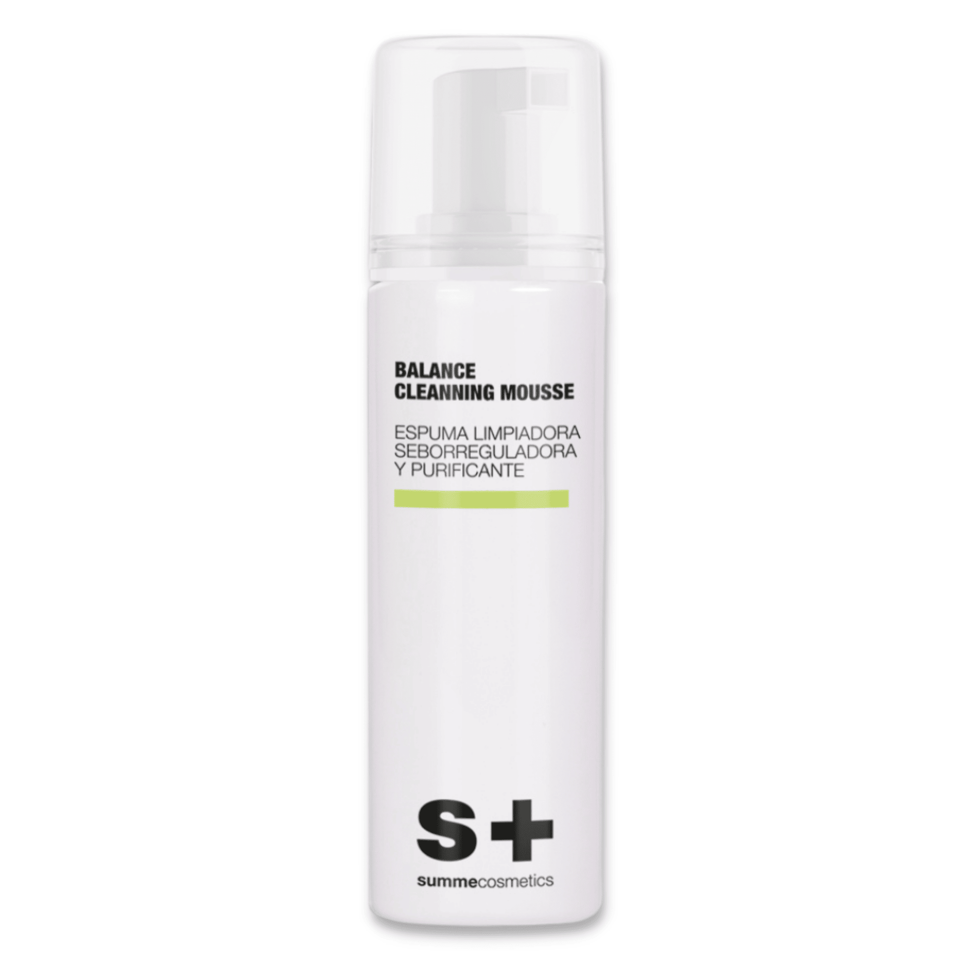 SummeCosmetics Balance Cleansing Mousse facial cleanser in a white pump bottle with a clear cap and label.
