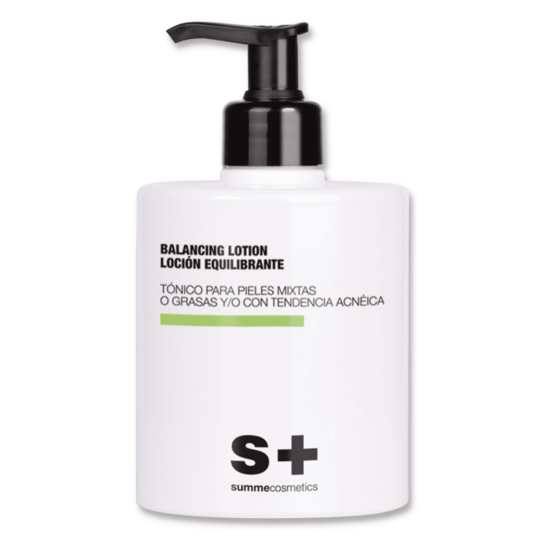 SummeCosmetics Balancing Lotion for skin care, shows a clear bottle with white lotion and minimalist label design.
