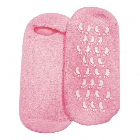 Yumi Feet SPA Socks for foot treatments, soft fabric and cozy design, shown on feet in a relaxing spa setting.