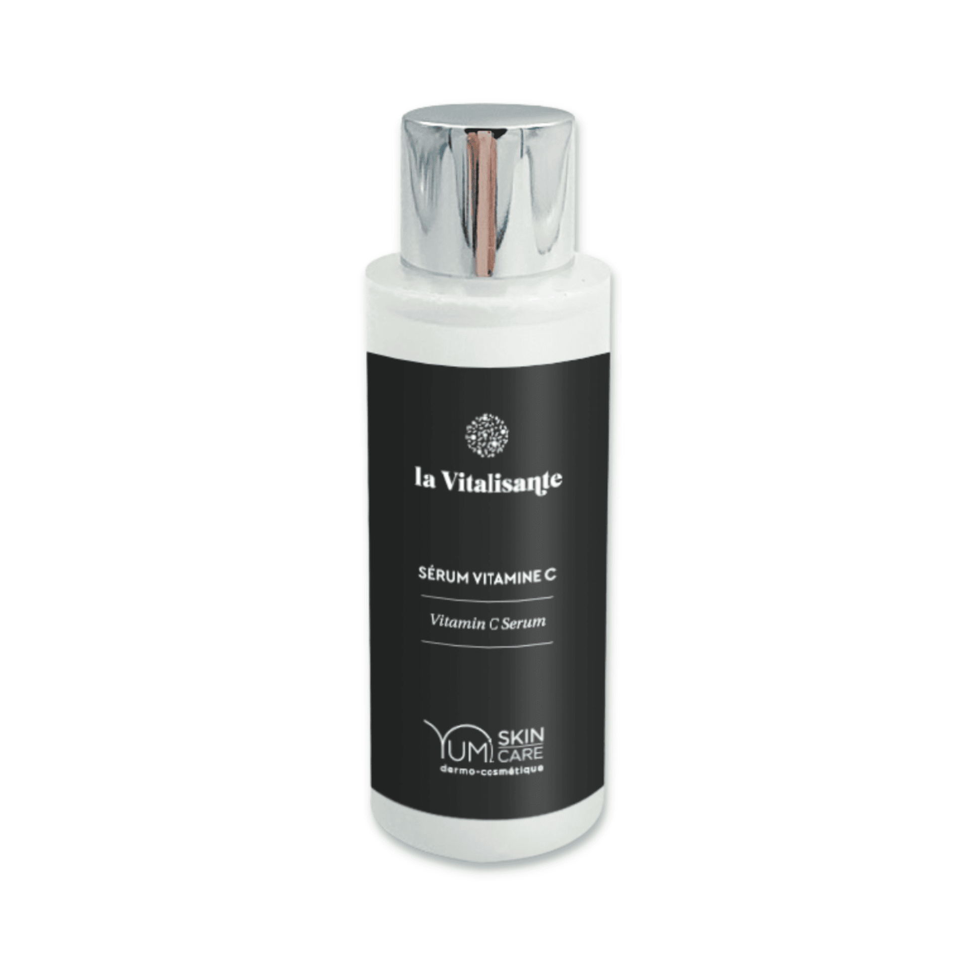 Yumi Skincare La Vitalisante Vitamin C Serum in a clear glass bottle with dropper, for brightening and skin revitalization.
