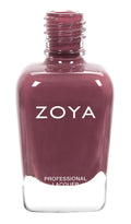 Zoya Aubrey nail polish bottle from Zoya's nail polish collection, featuring a sleek design and vibrant color.