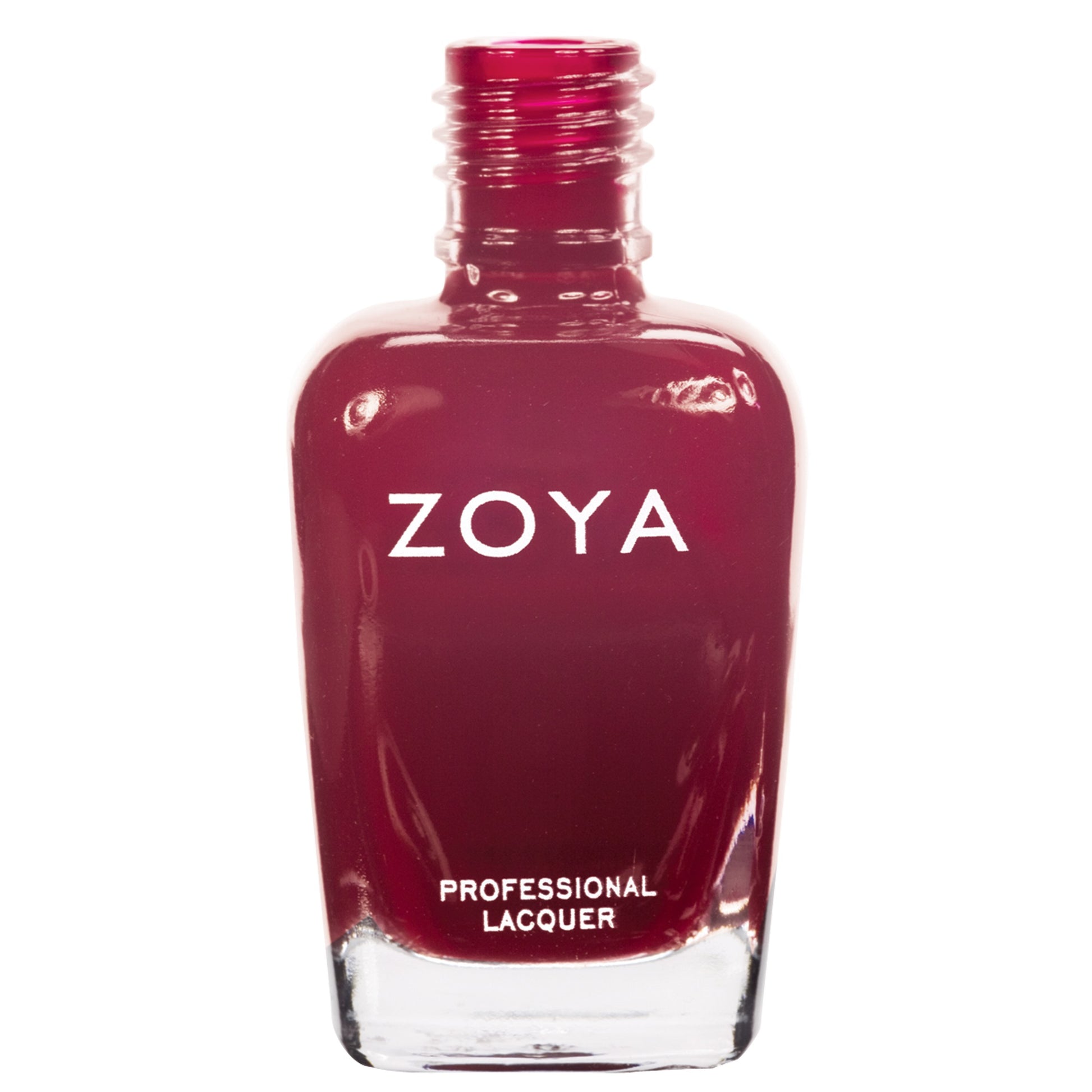 Zoya Dakota nail polish bottle with deep burgundy polish, showcasing the Zoya brand and product label.