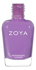 Zoya Delia nail polish bottle with vibrant purple color, displayed on a plain background, showcasing the Zoya brand.
