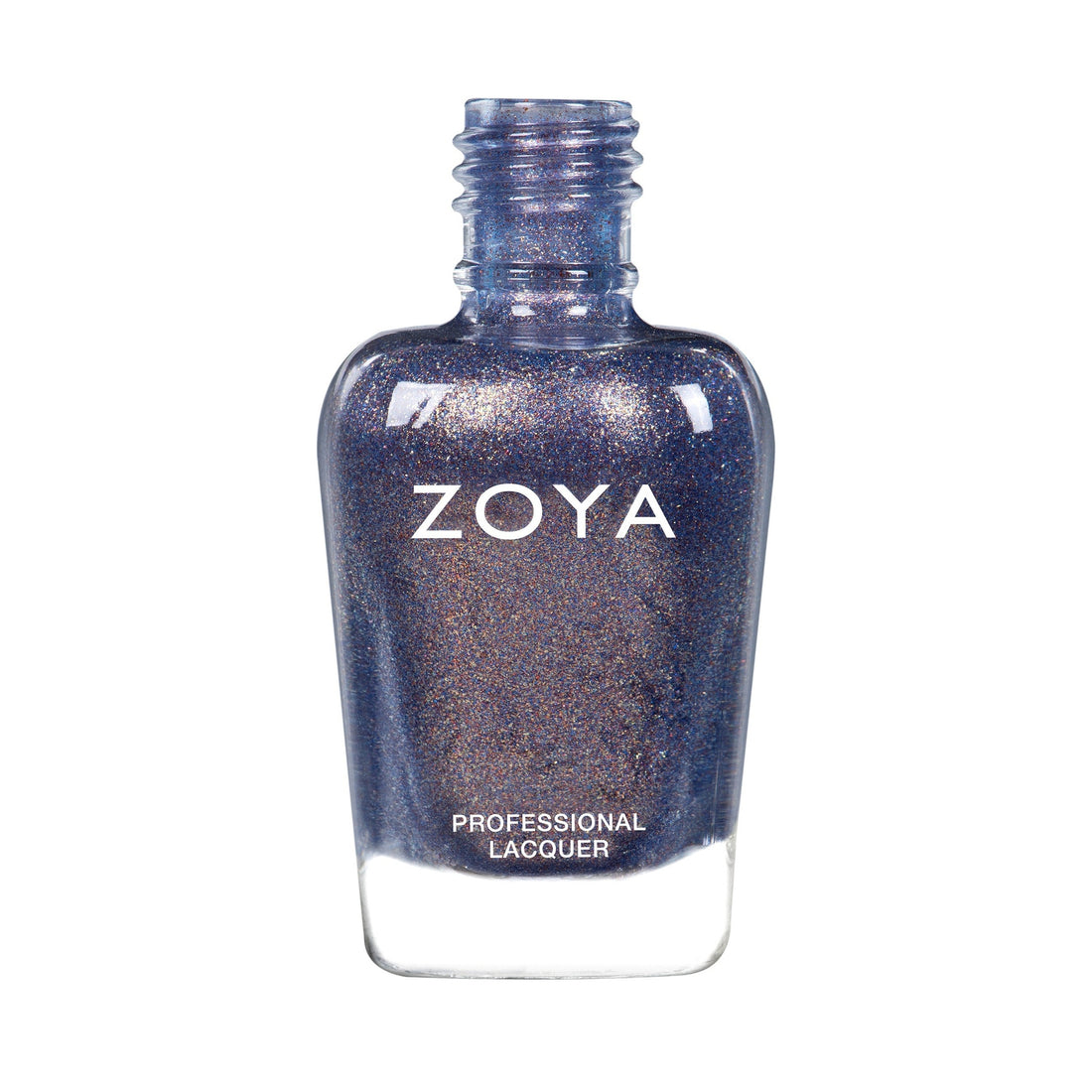 Zoya Devin nail polish bottle with deep purple shade and sleek black cap, part of Zoya's nail polish collection.