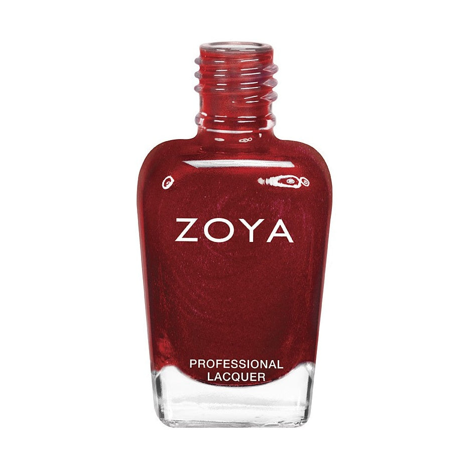 Zoya Elisa nail polish bottle in a sleek glass container with a black cap, featuring a soft pastel shade.