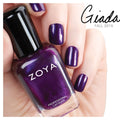 Zoya Giada nail polish bottle with vibrant green color, showcasing Zoya brand nail polish on a clean background.