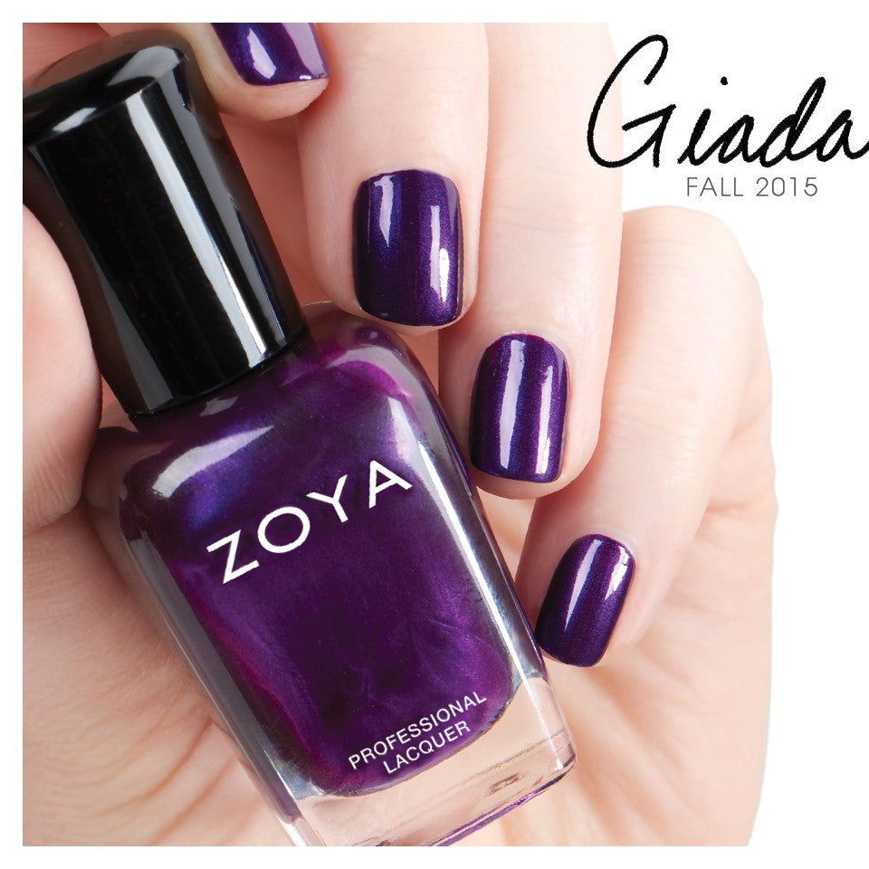 Zoya Giada nail polish bottle with vibrant green color, showcasing Zoya brand nail polish on a clean background.
