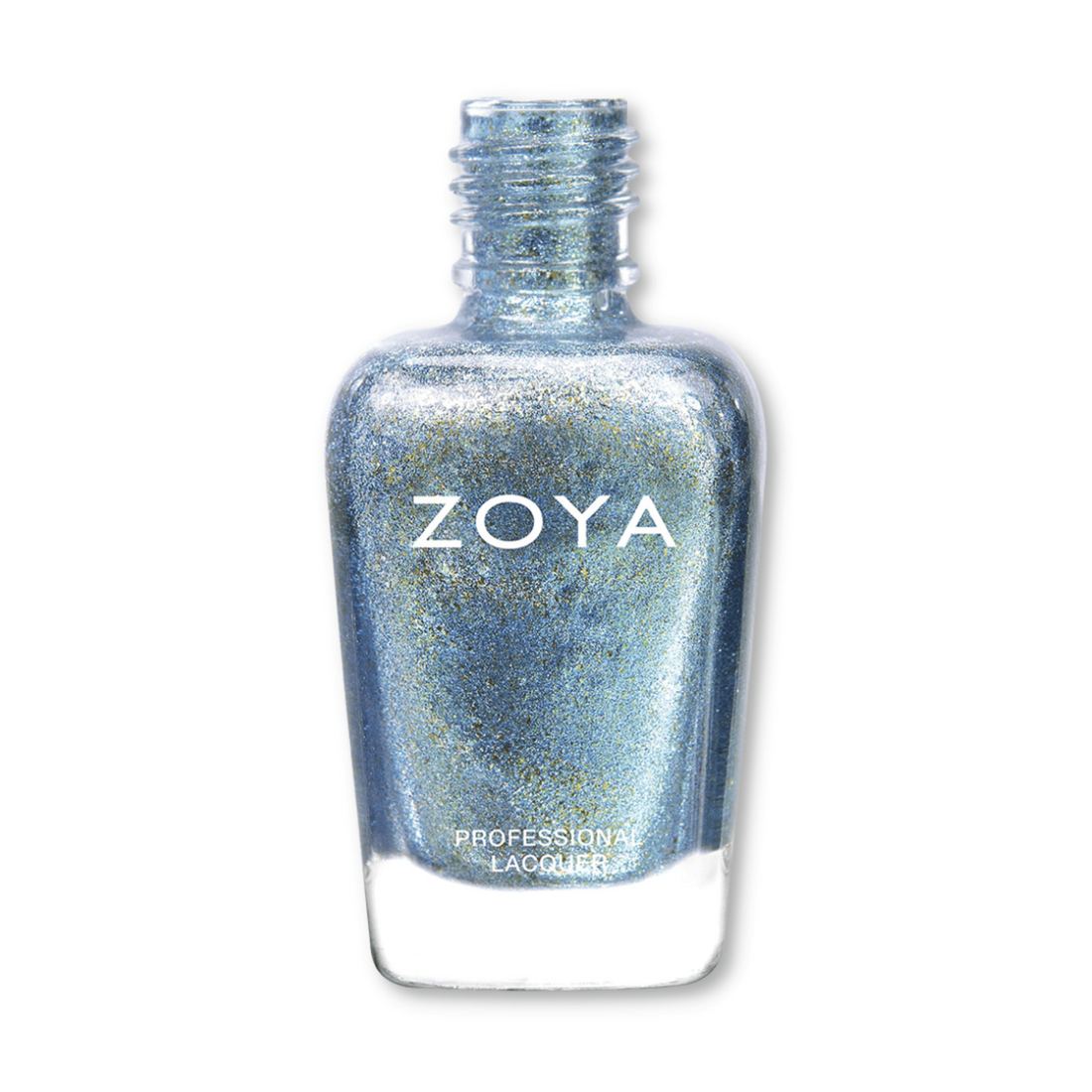 Zoya Hazel nail polish bottle with a sleek black cap and clear glass showing the hazel-colored polish inside.
