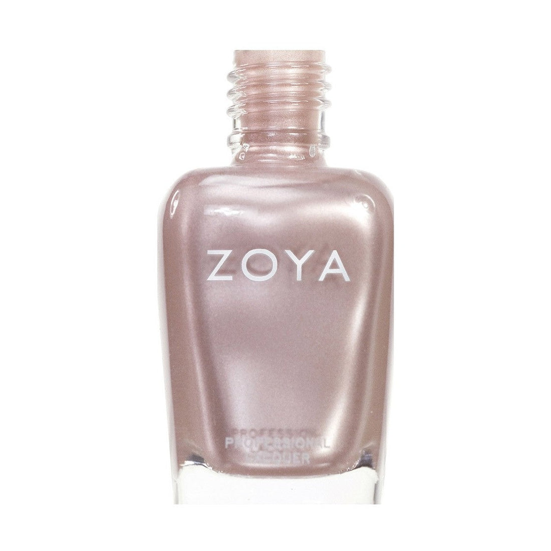 Zoya Hermina nail polish bottle with purple-colored cap and clear glass showing the light lavender polish inside.