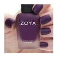 Zoya Iris nail polish bottle with vibrant purple color and sleek design, showcasing the Zoya brand on the label.