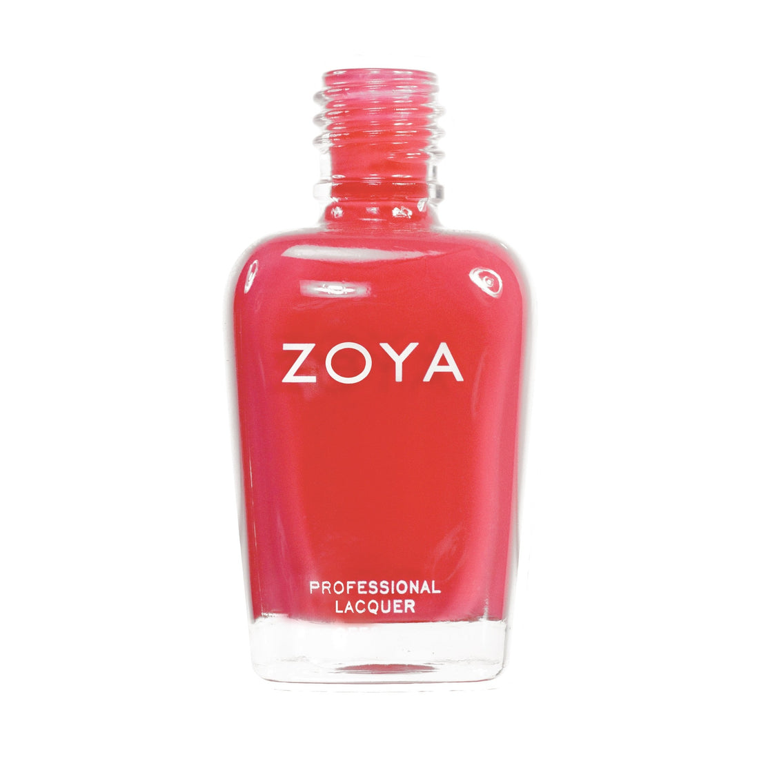 Zoya Kara nail polish bottle with a sleek black cap and clear glass showcasing the vibrant nail polish color inside.