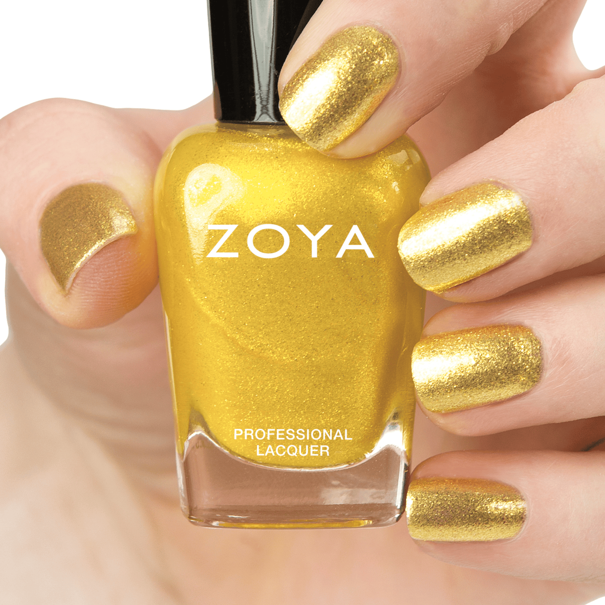 Zoya Kerry nail polish bottle from Zoya's nail polishes collection showing a sleek, elegant bottle with a black cap and colorful polish inside.