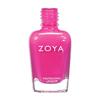 Zoya Lara nail polish bottle with vibrant pink shade, showcasing the Zoya nail polish brand and product label.