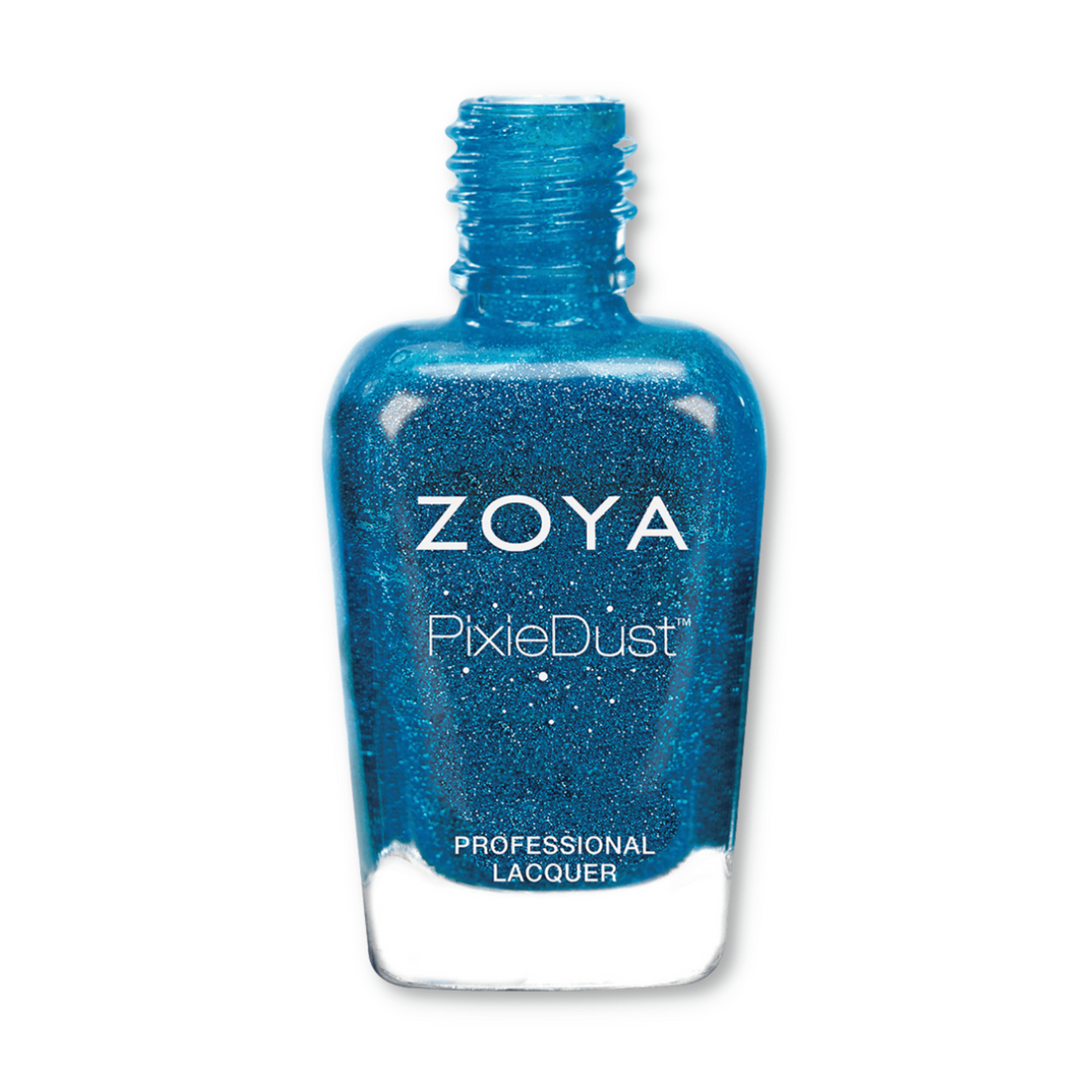 Zoya Liberty nail polish bottle with purple and blue shades in a clear glass container, featuring a white cap.