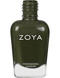 Close-up of Zoya Mel nail polish bottle showing the vibrant pink shade and sleek branding.
