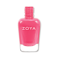 Zoya Micky nail polish bottle with purple cap and clear glass showing vibrant purple nail polish inside.