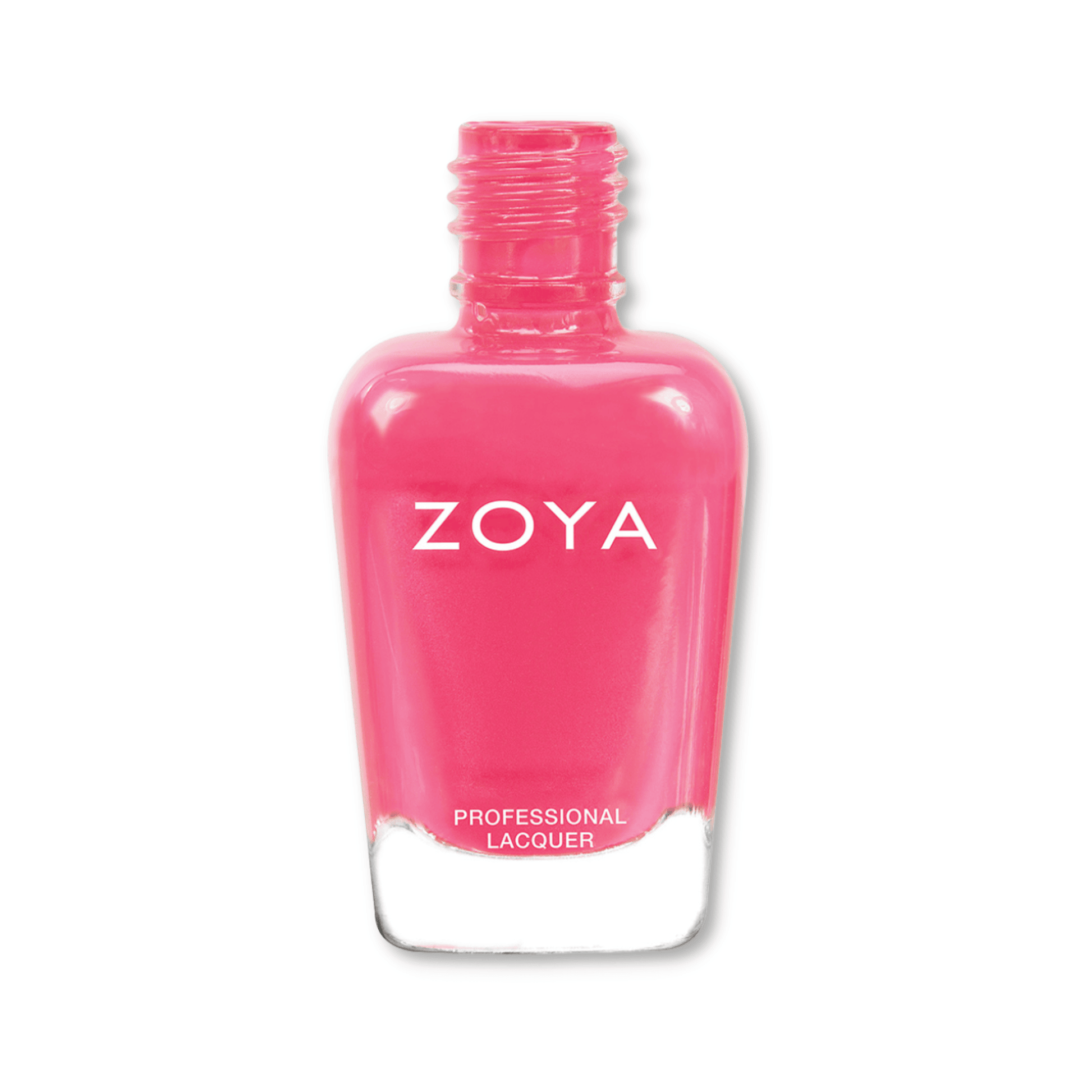 Zoya Micky nail polish bottle with purple cap and clear glass showing vibrant purple nail polish inside.