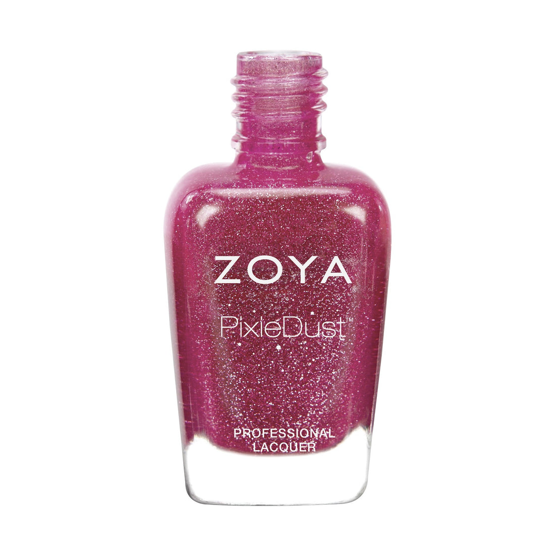 Zoya Miranda nail polish bottle featuring deep purple shade with glossy finish, brand logo visible on the clear glass bottle.
