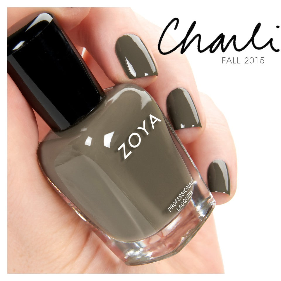 Zoya Charli nail polish bottle with vibrant pink color, showcasing the Zoya brand and sleek packaging on a white background.