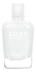 Close-up of Zoya Genesis nail polish bottle with sleek black cap and clear glass showcasing the vibrant nail polish color inside.