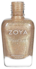 Zoya Levi nail polish bottle with a sleek black cap and clear glass displaying the beige nail polish color.