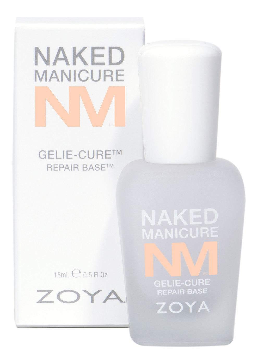 Zoya Naked Manicure Gelie Cure Repair Base nail polish bottle with a clear label and white cap, designed for nail repair and base coating.