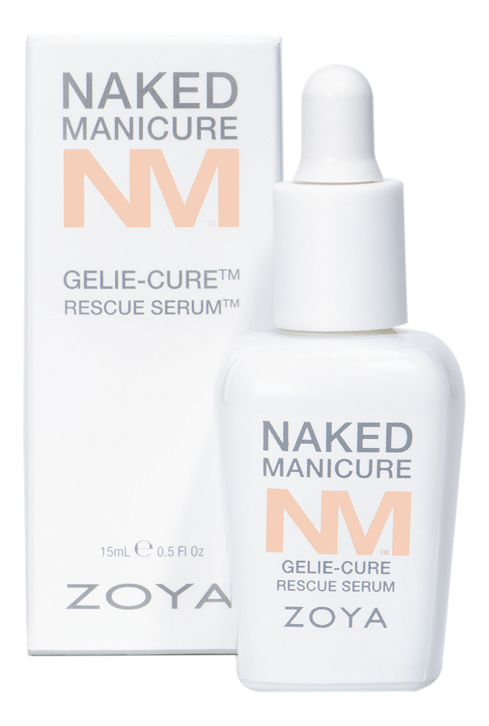 Zoya Naked Manicure Gelie Cure Rescue Serum bottle for nail treatment, featuring clear packaging and product label.